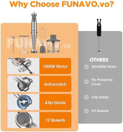 FUNAVO.vo 1000W anti-scratch hand blender — photo 4