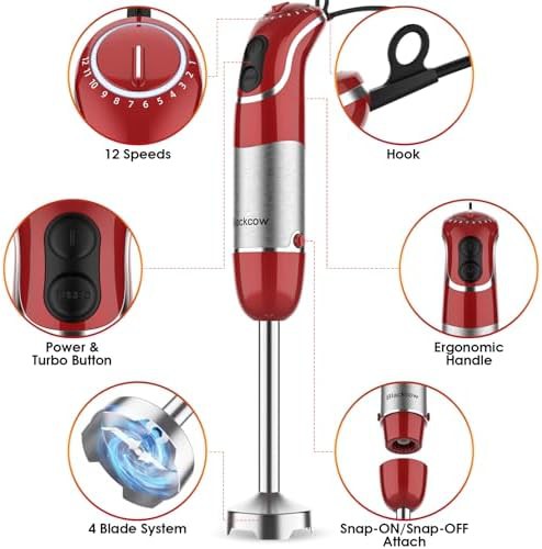 Red Twelve Speed Five in One Stick Blender — photo 3