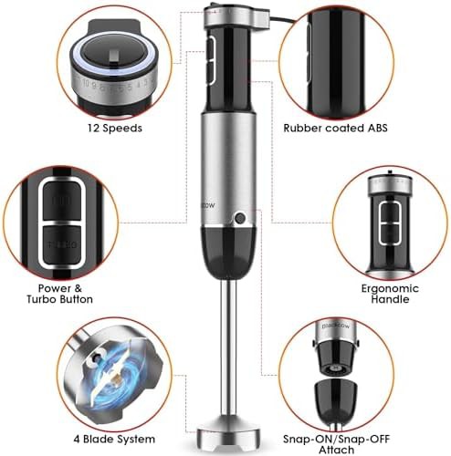 Twelve Speed Hand Blender with Titanium Alloy Blades — photo 4