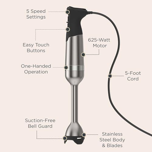 Five speed white immersion blender with stainless steel — photo 4